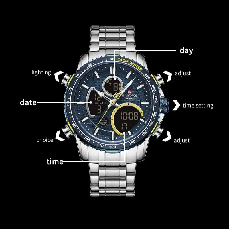 NAVIFORCE Men Watch Dual Display Coffee Sport Timepiece Chronograph Quartz Wristwatch Date Male Clock Relogio Masculino NF9182