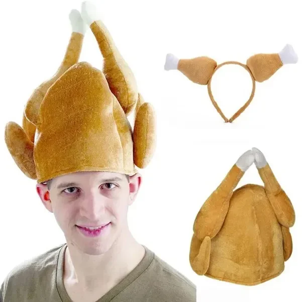 

2025Turkey Thanksgiving Hat Novelty Cooked Chicken Bird Secret Santa Fancy Dress Funny Adults Hats Festival Costume Caps 0918