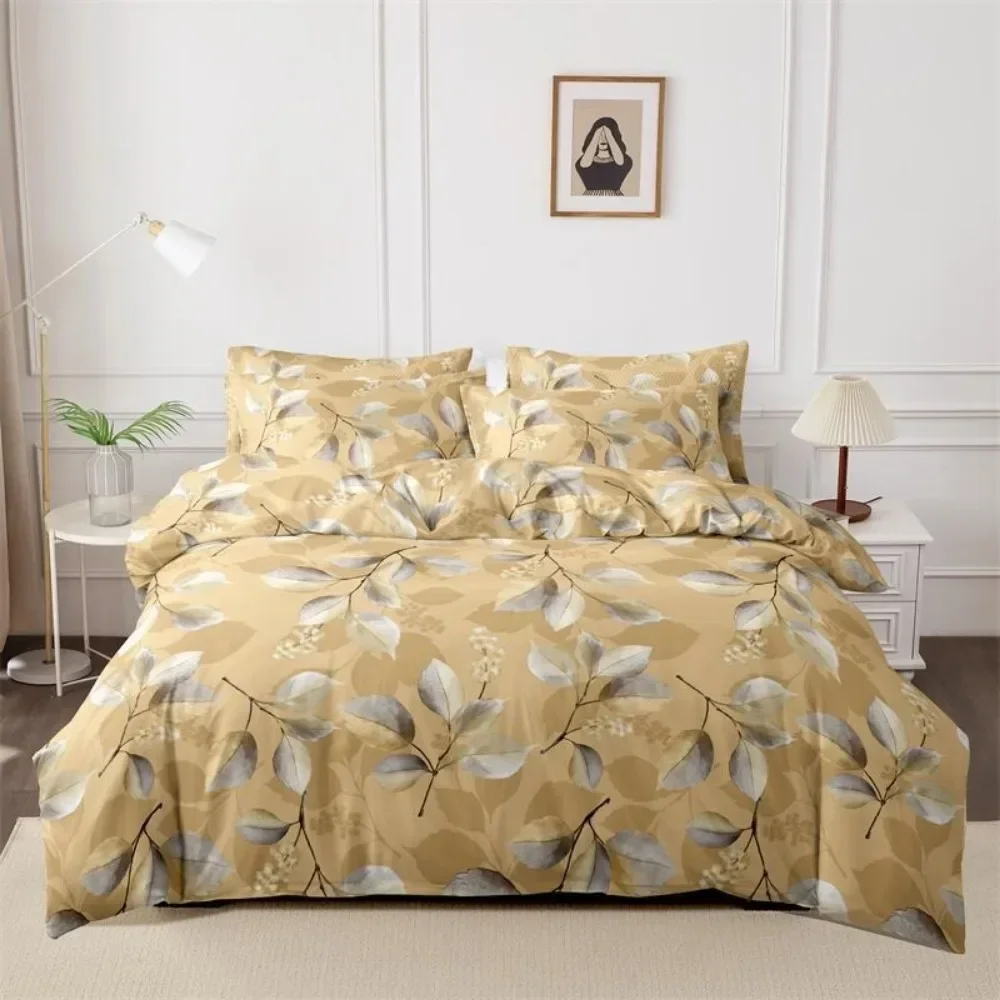 3pcs Printed Brushed Duvet Cover Pillowcase Three Piece Set High Quality Skin Friendly Fabric Bedding Cover (without Bed Sheet)