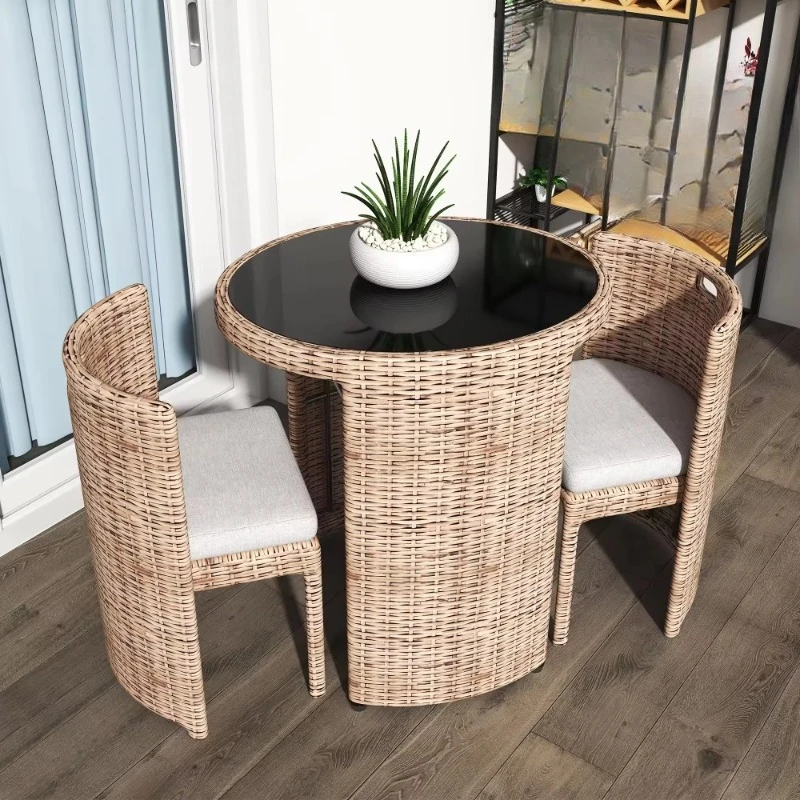 Terrace Balcony Furniture Three-piece Rattan Outdoor Cafe Table and Chair Two-piece Set