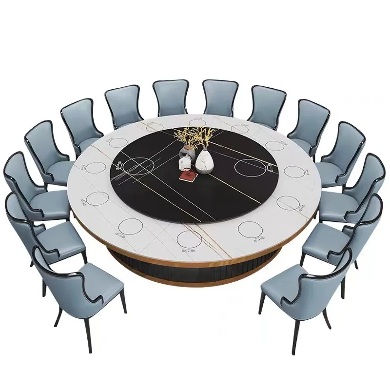 

New Chinese-style hotel, large round table 1 8 people electric rock slab, dining table, restaurant