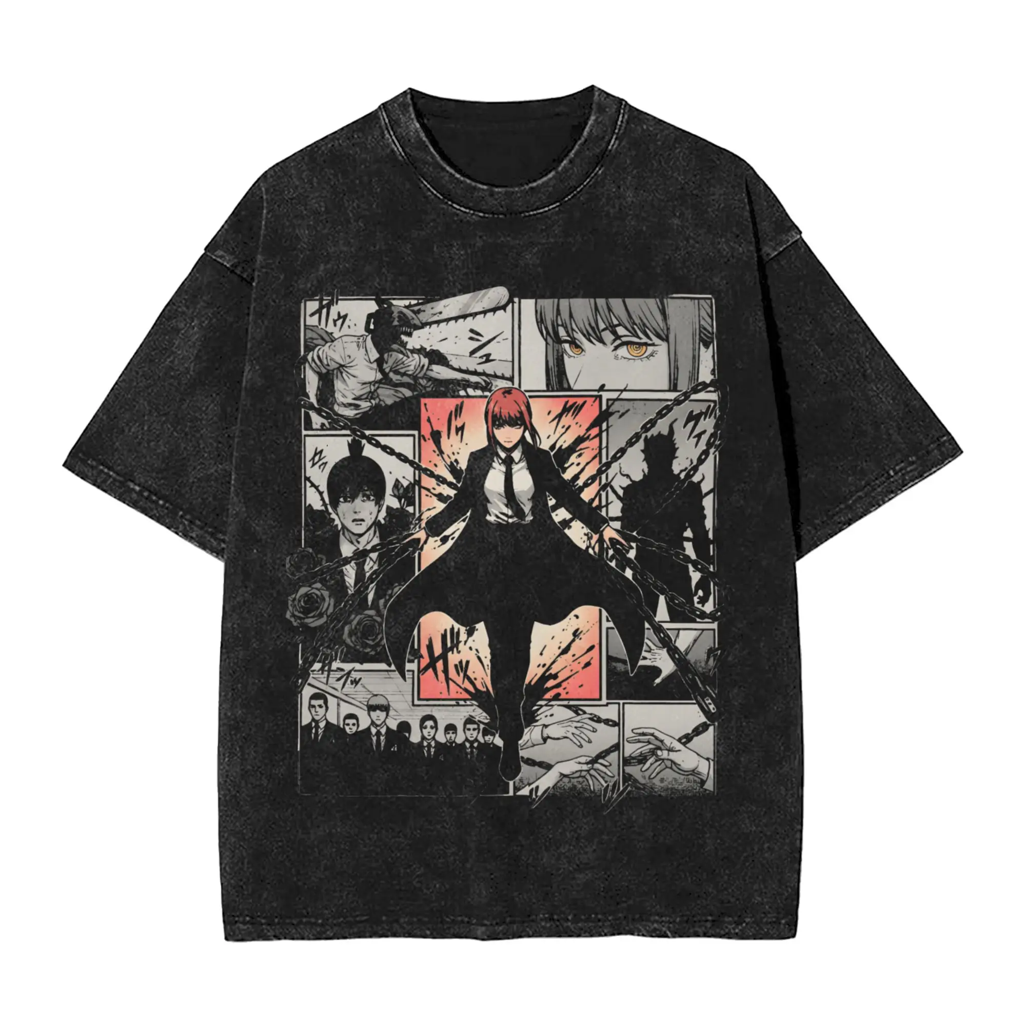 Men Women T Shirt Chainsaws Man Washed T-Shirts Leisure Makima Manga Summer T Shirt Vintage Pattern Casual Clothes Plus Size 2XL