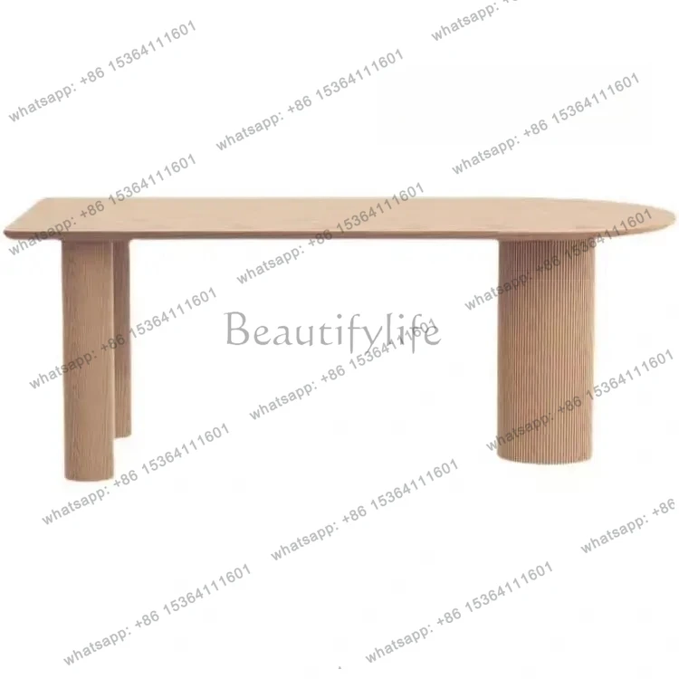 

Simple light luxury solid wood island dining table, semi-round card seat rock slab dining table against the wall