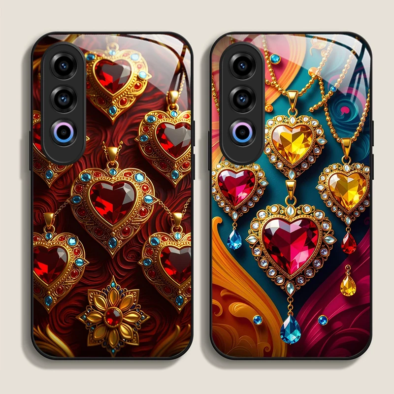حافظة هاتف أنيقة من الزجاج المقسى على شكل قلب من الأحجار الكريمة لهاتف Oneplus 13R 12 11 10 9 Nord CE4 3 2 Lite ACE2 ACE3 Pro