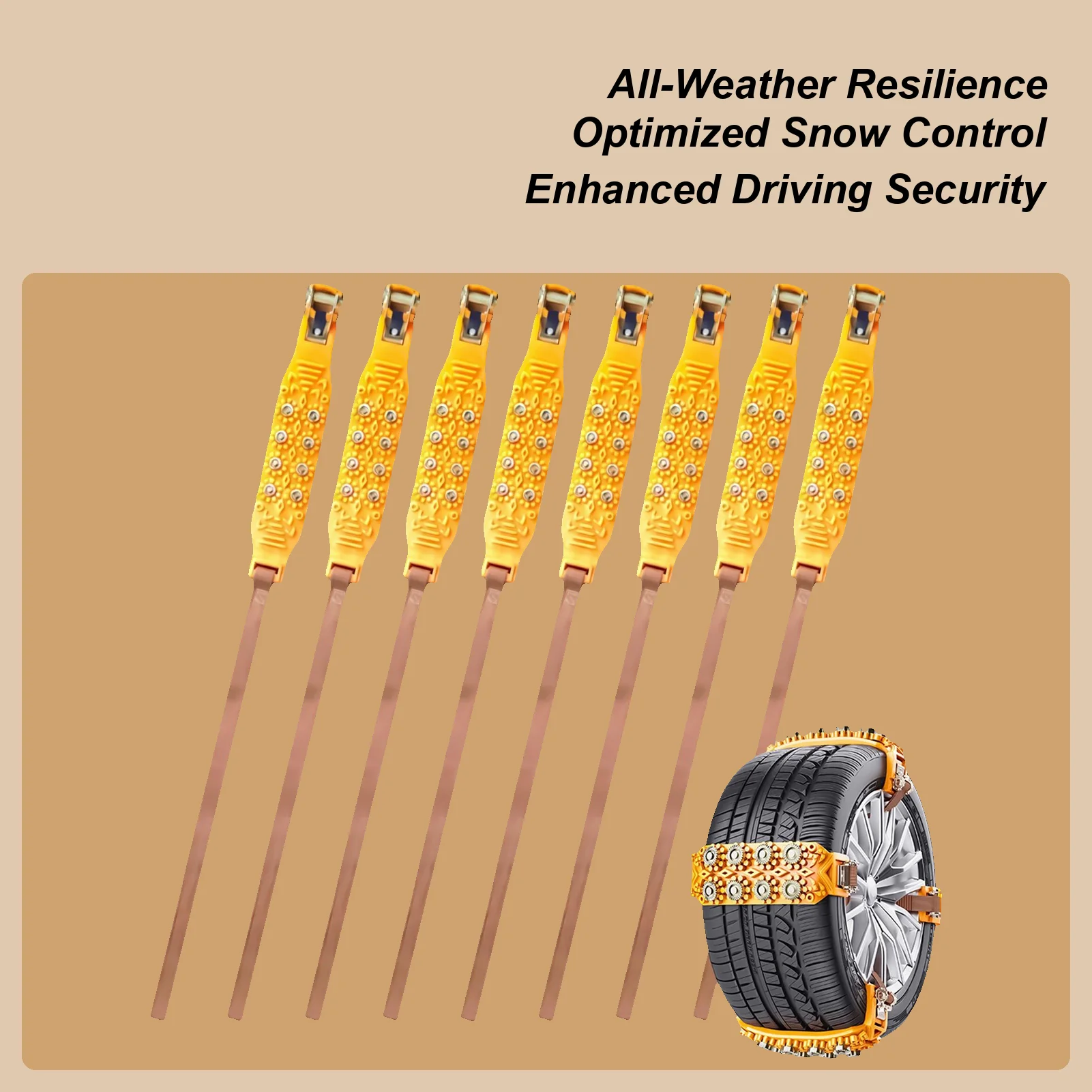 Snow Chains For Trucks 8-Pieces Anti-Slip Tightening Traction Winter Wheel Chains Fit 6.5-9.65-inch Tires For SUV Truck RV