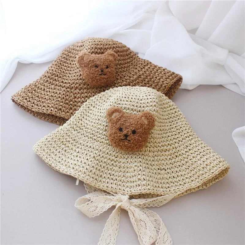 

J15U Trendy Wide Brim Hat Toddler Headwear with Plush Bear Toddler Cap for w/ Sun