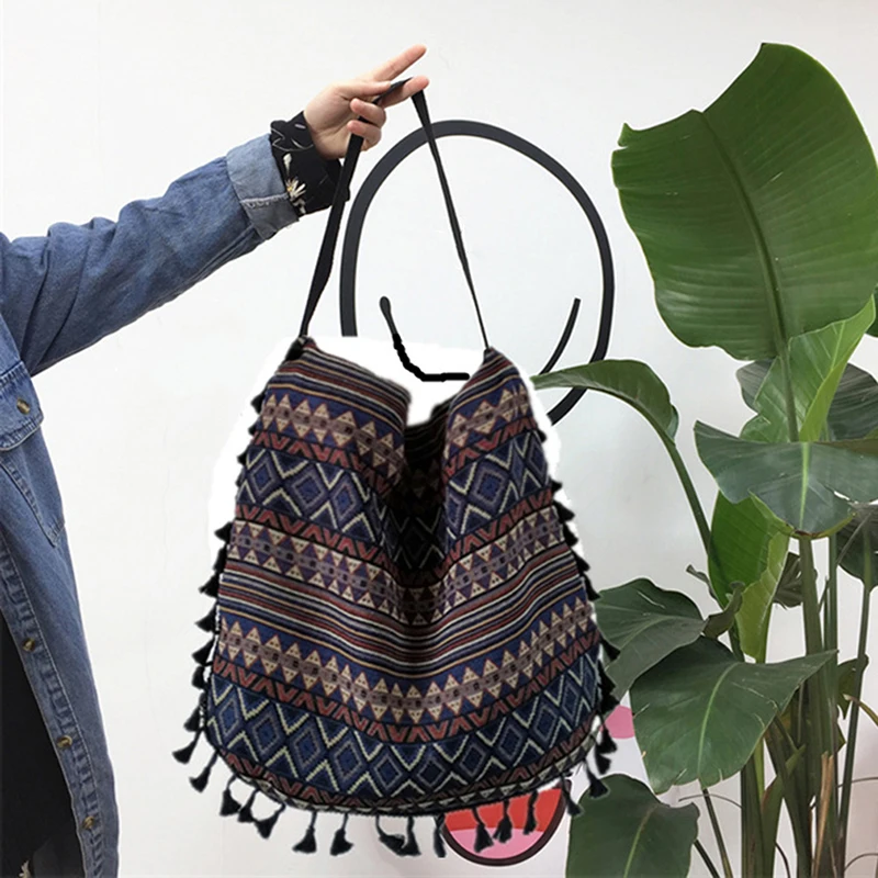 New Vintage Bohemian Fringe Shoulder Bag Women Tassel Boho Fringed Women\'s Handbags Open Bag Bags Fashion Tote Bag Shopping Bag