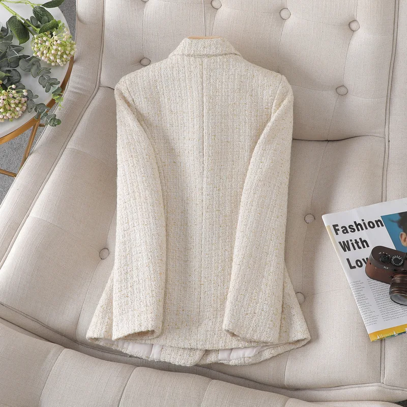 Women's tweed plaid suit jacket 2026 new spring and autumn season lapel small fragrant top