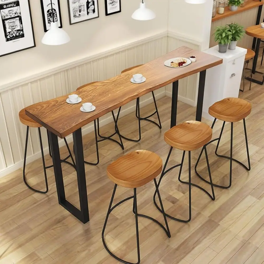 

Industrial Style 47.2in High Bar Table for Home Pub and Outdoor Dining | Rectangular Counter Height Tables for Coffee Shops and