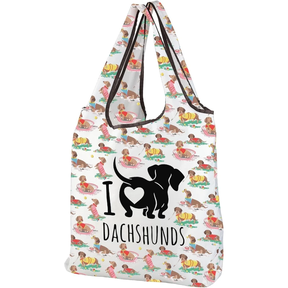 Adorable Foldable Tote Bag Dachshund Lovers Gifts for Dog Mom Bag Weiner Dog Gift Cute Dogs Reusable Shopping Bags