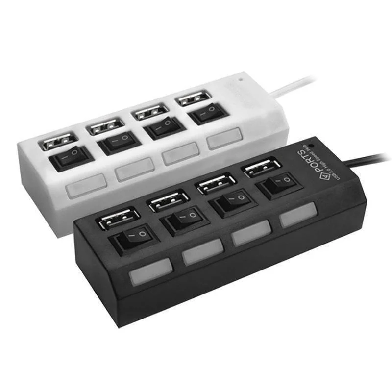 High Speed 7/4 Port LED USB 2.0 Adapter Hub Multi-Port Socket Powered ON/OFF Switch Charger Splitter for Computer U Disk