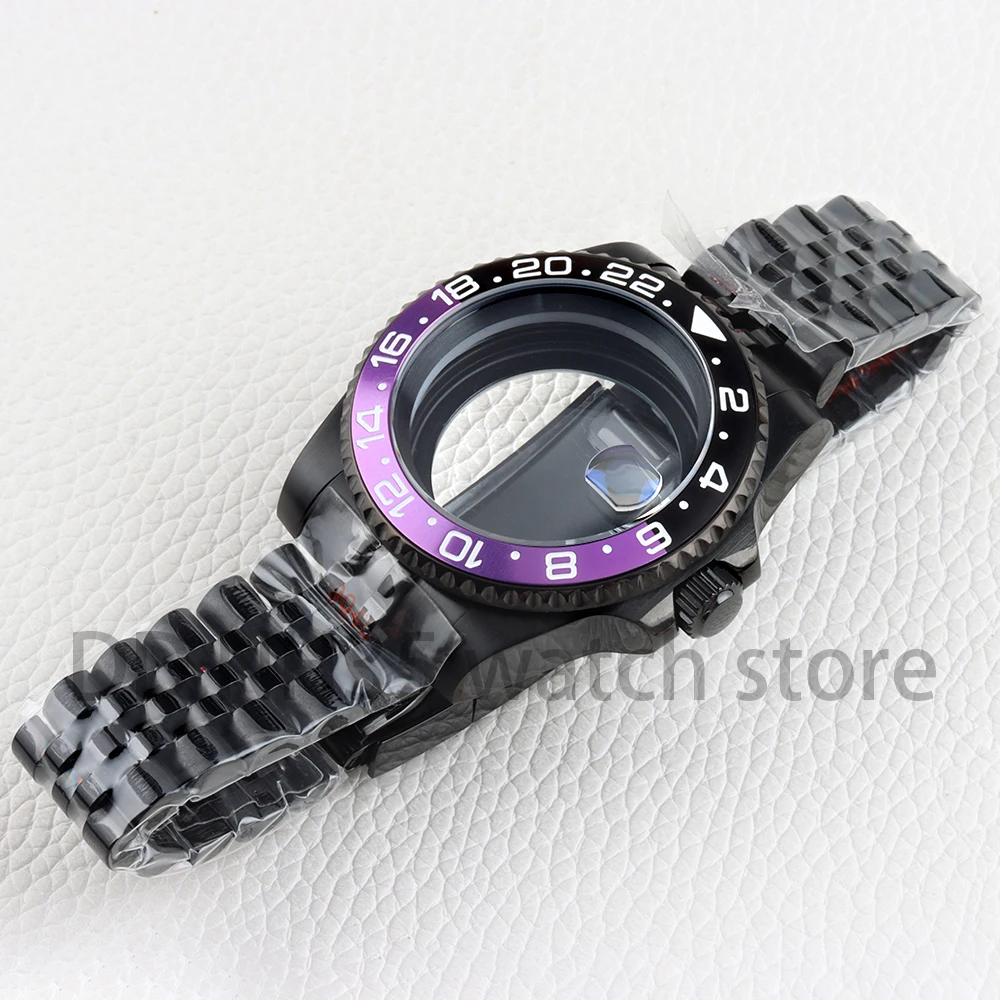 NH35 Black PVD Watch Case 40mm and Jubilee Strap for Seiko NH34 NH35 NH36 movement 28.5mm Dial Sapphire Glass GMT SUB Yacht Case