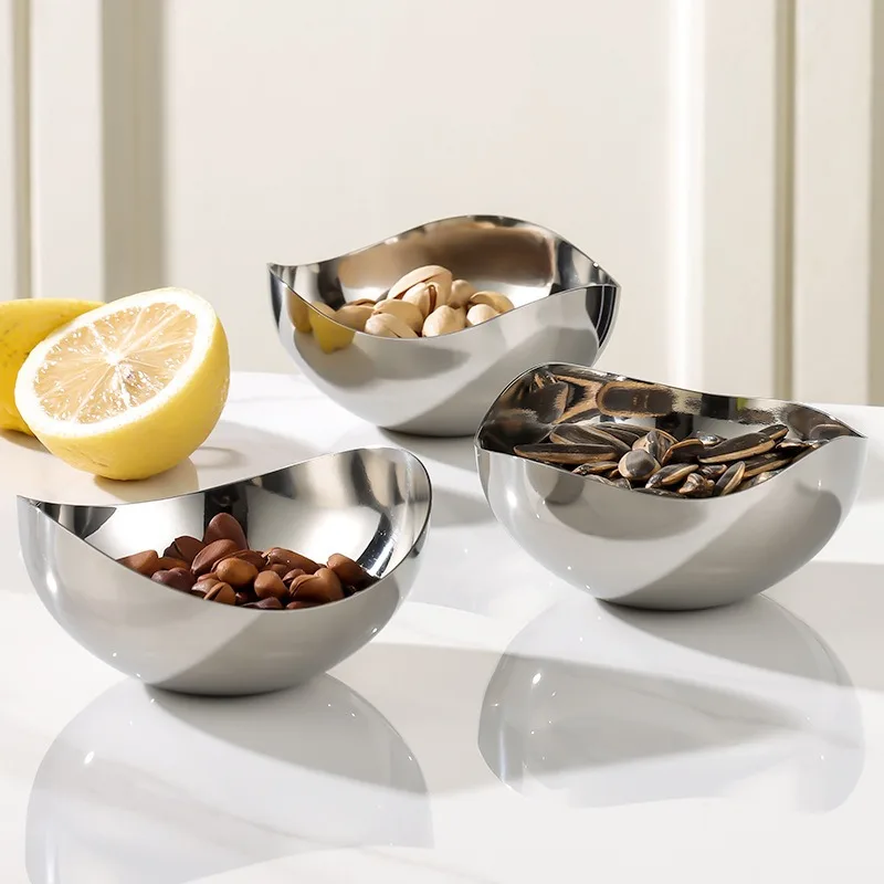 1pcs 304 Stainless Steel Fruit Bowl Irregular Snack Tray for Living Room Home Use
