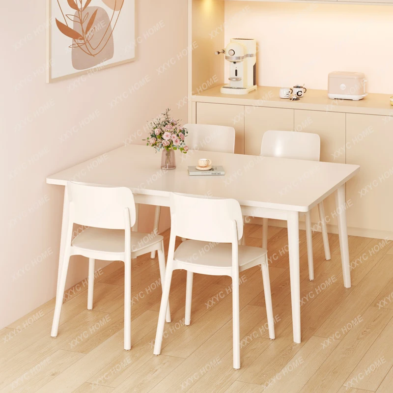 

French Cream Style Dining Table Simple Modern Small Apartment White Dining Tables and Chairs Set mesas redondas furniture