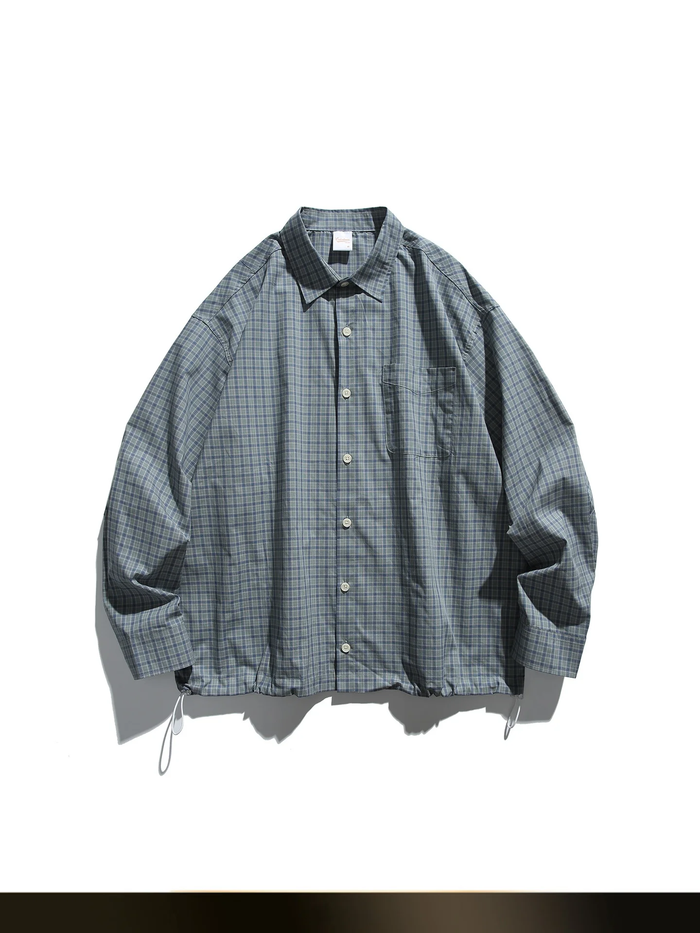 

Retro Japanese Sle Long Sve irt Men's Casual Loose Fit Cotton Plaid Dstring Hem Autumn Season Couple's irt