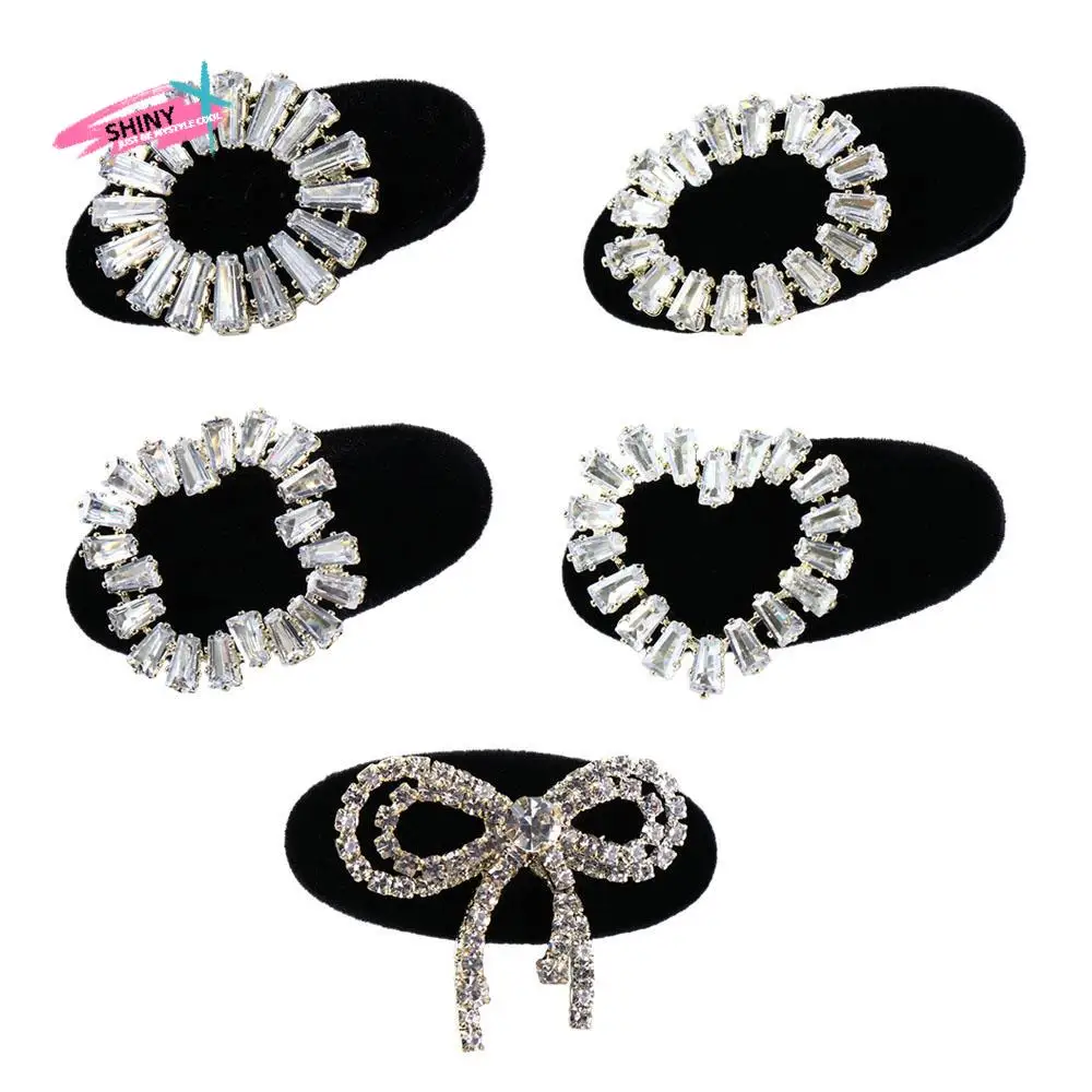 

French Vintage Heart Rhinestone Bow Hairband Zircon Velvet Duckbill Clip Sweet Barrettes Girls Hair Clip Korean Style Hairpin