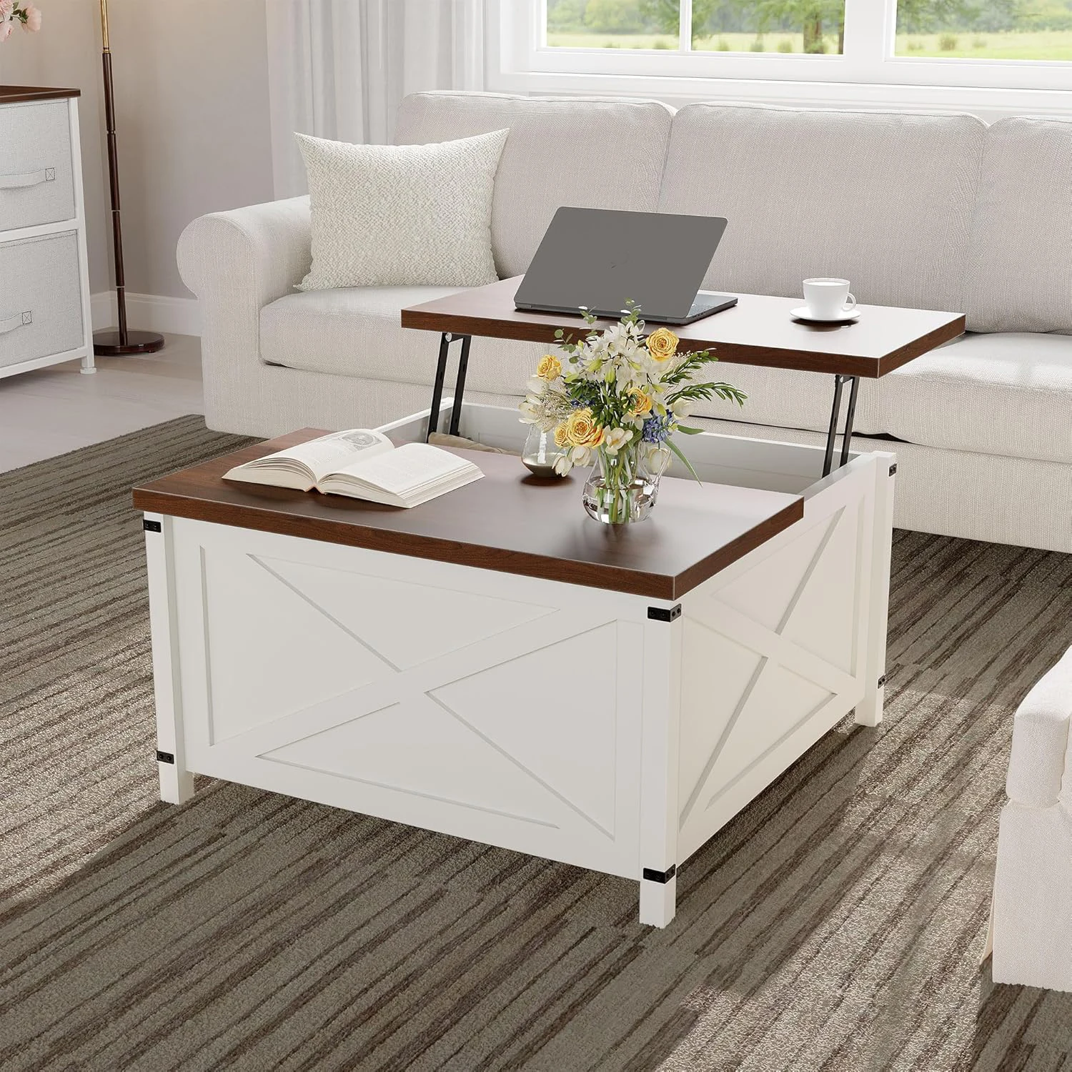 

Современный журнальный столик с подъемной столешницей и большой скрытой полкой для хранения для гостиной, домашнего офиса, экономия пространства, дизайн в стиле рустик/фермерский стиль