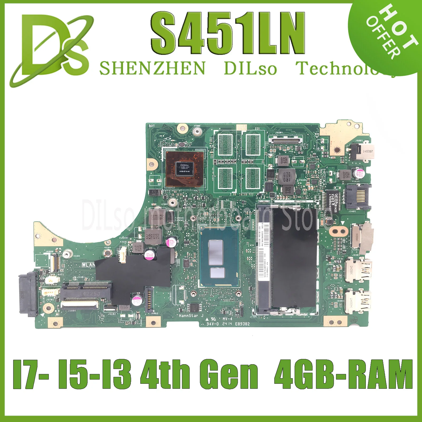 KEFU S451 Mainboard FOR ASUS S451LN S451LB S451L V451L V451 Laptop Motherboard W/ I3 I5 I7-4th Gen GT740M GT840M UMA RAM 4GB