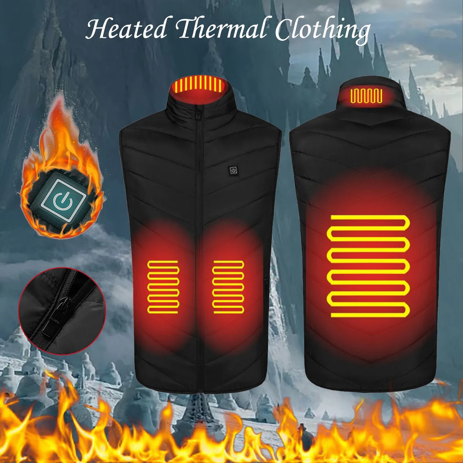 Winter 2024 Men'S Infrared Heated Vest Outdoor USB Electric Jacket Sports Hiking USB 4 Areas Heated Vest Warm Casual Wear
