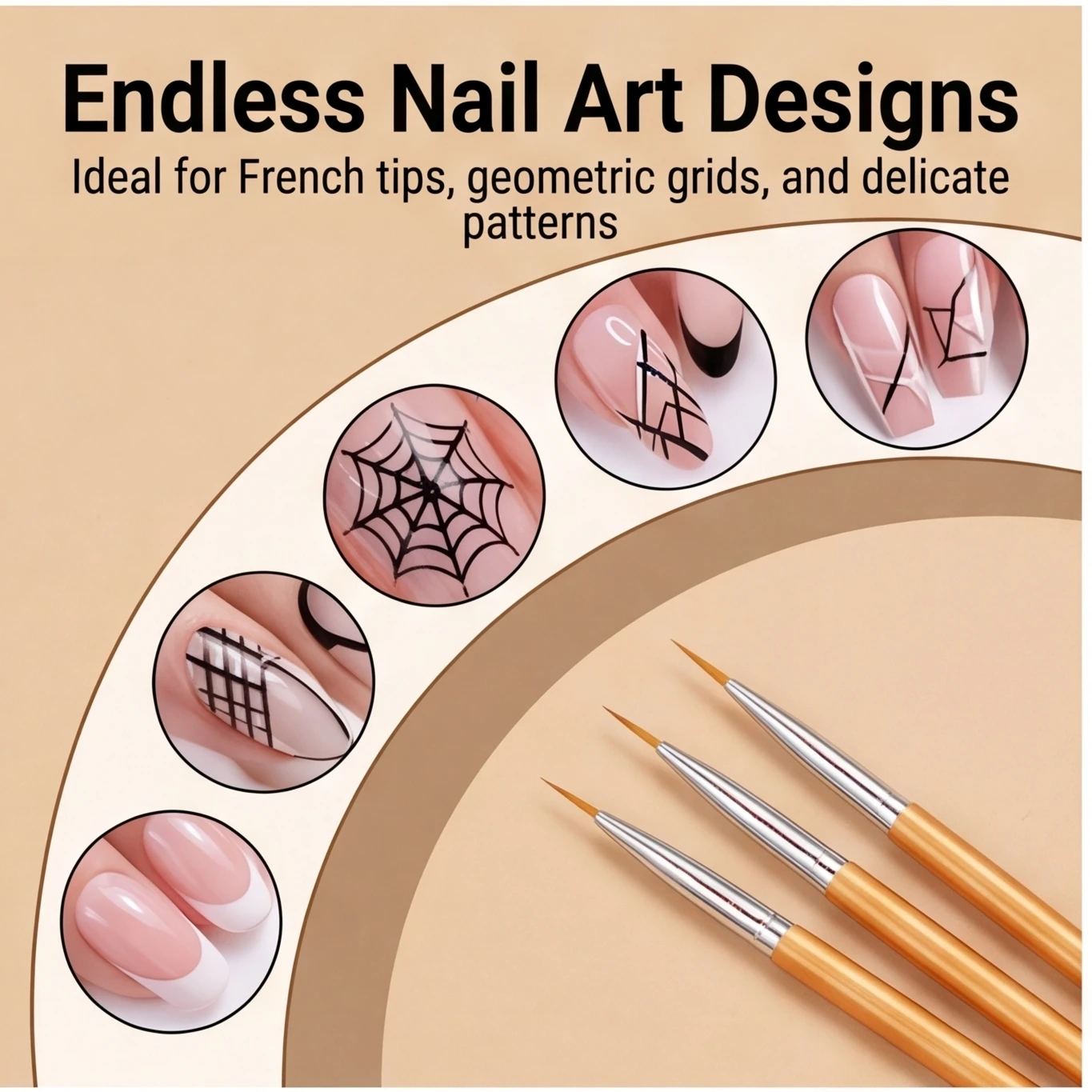 3Pcs DIY Nail Drawing Pen – Acrylic French Stripe Liner Brush for 3D Tips, Lines & Stripes, UV Gel Painting Tool