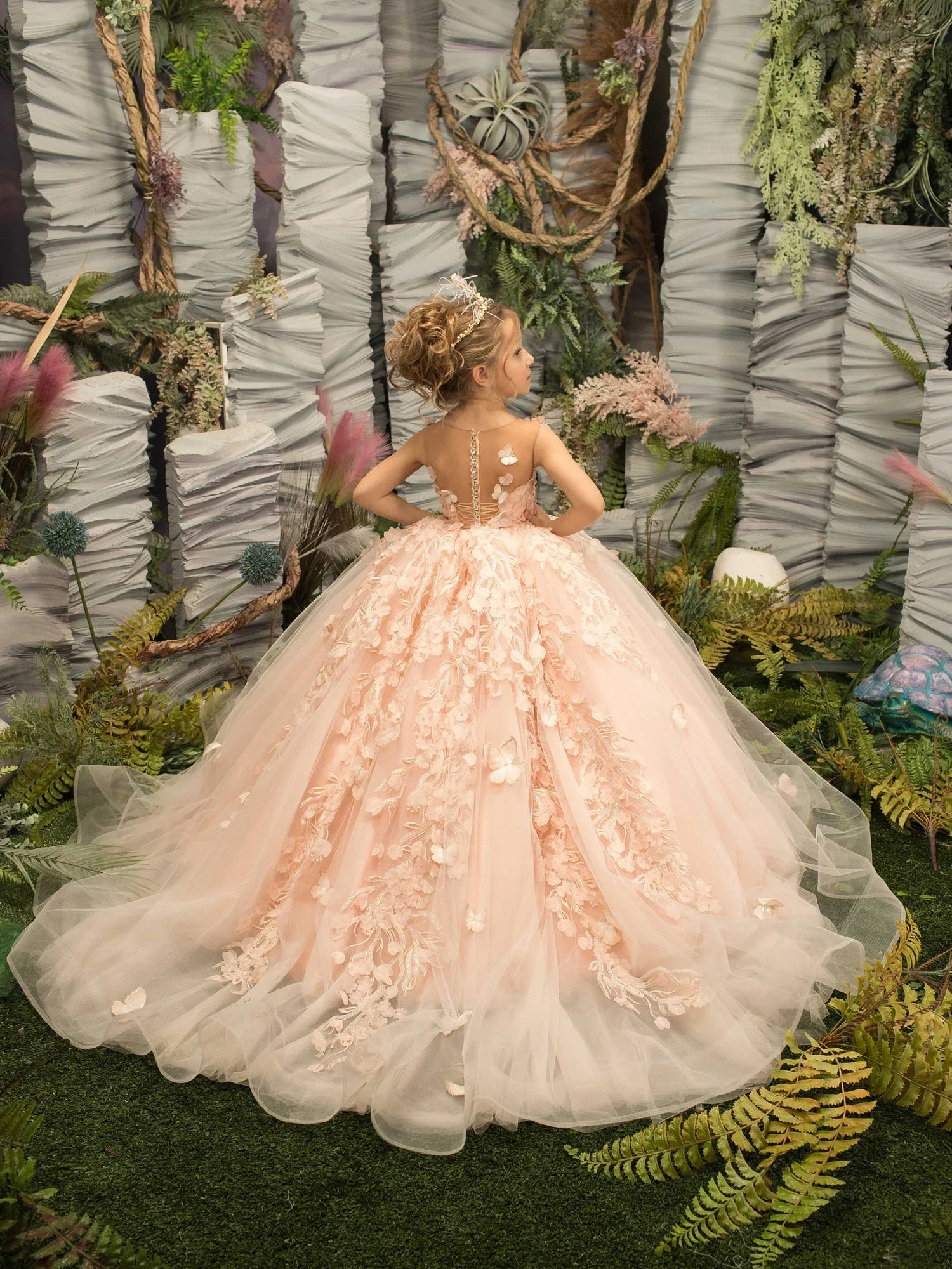 

Flower Girl DressesPretty Dress Pink Flower Girl Dress Princess Lace Floral Appqulies Tulle Fluffy Skirt Floor Length Ball Gowns