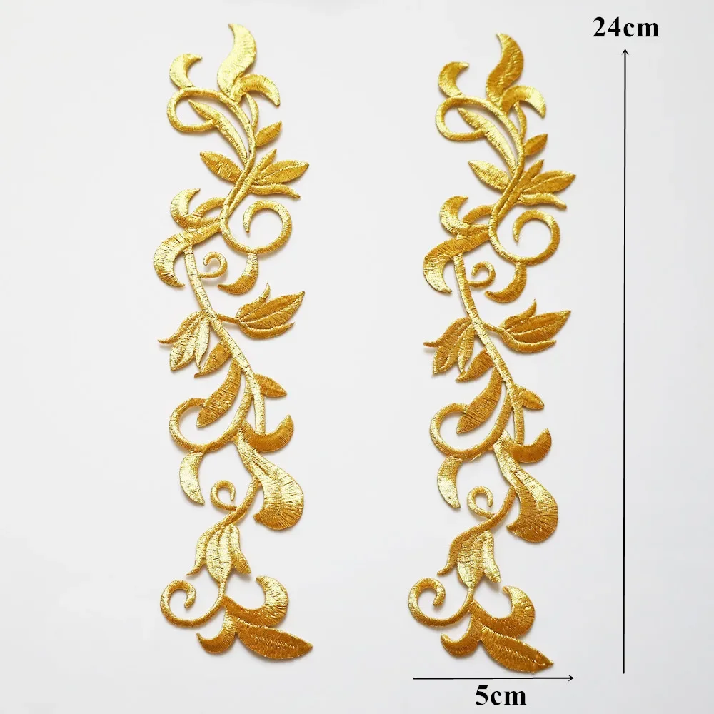 Gold Silver Embroidered Baroque Flower Applique Iron Sew On Patch For Wedding Bridal Gown Clothes Fabric Dress Decor DIY Crafts