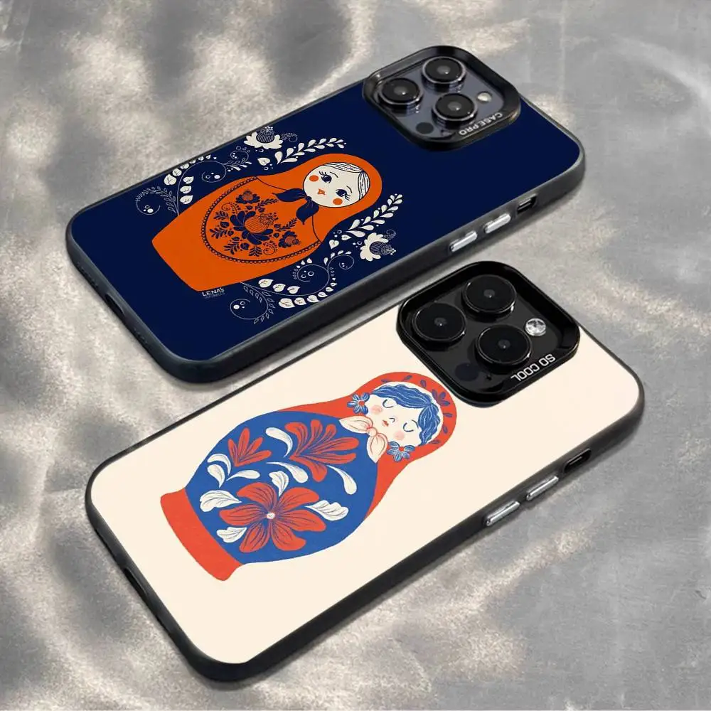 

Russian Art Matryoshka Phone Case For iPhone 16,15,14,13,12,11,Mini,Pro,MAX,plus,Black Matte Shockproof Cover