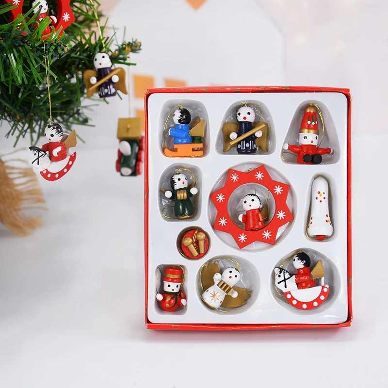 6/10pcs Christmas Wooden Train Pendant Xmas Tree Hanging Ornament New Year Children Gift Toys  party Decoration new year navidad