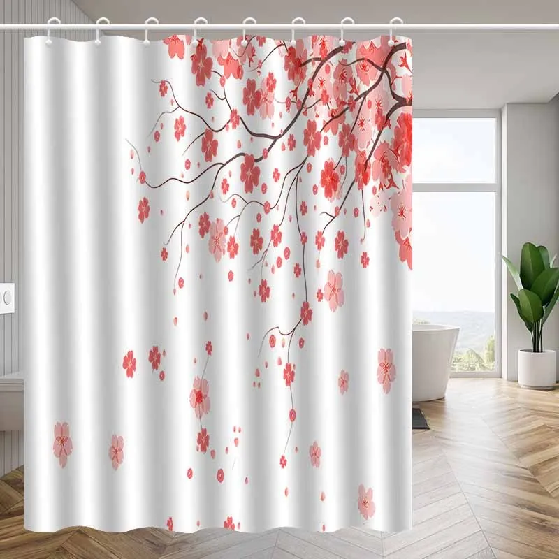 

1 шт. занавеска для душа с принтом вишни, полиэфирная ткань, можно стирать в машине, с крючком, подходит для украшения ванной комнаты