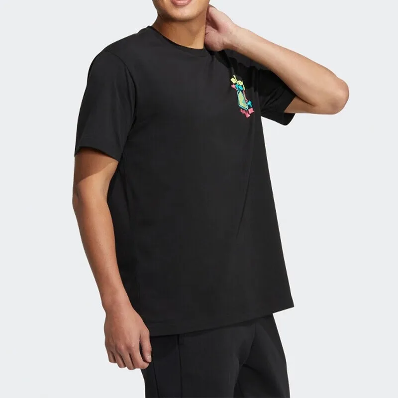 Adidas neo Black Trendy Short - sleeve T - shirt, with a Colorful Summer - themed Print