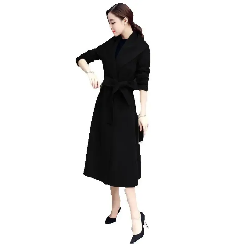 

Elegant Temperament And Long Knee-length Hepburn Woolen Coat 2024 Spring And Autumn New Fashion Loose Woolen Coat Female Tide.