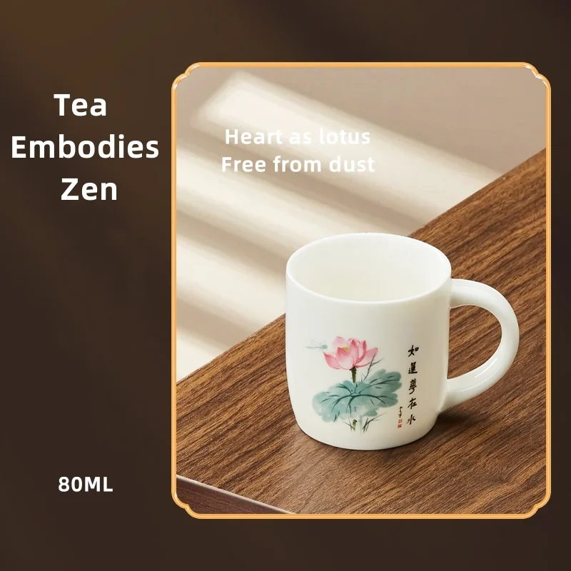 KAMJOVE Kaolin High-Fired Jade Porcelain Teacups Set of 4,80ml Handle Kung Fu Tea Cups,Chinese Ceramic Tea Cups High Temperature