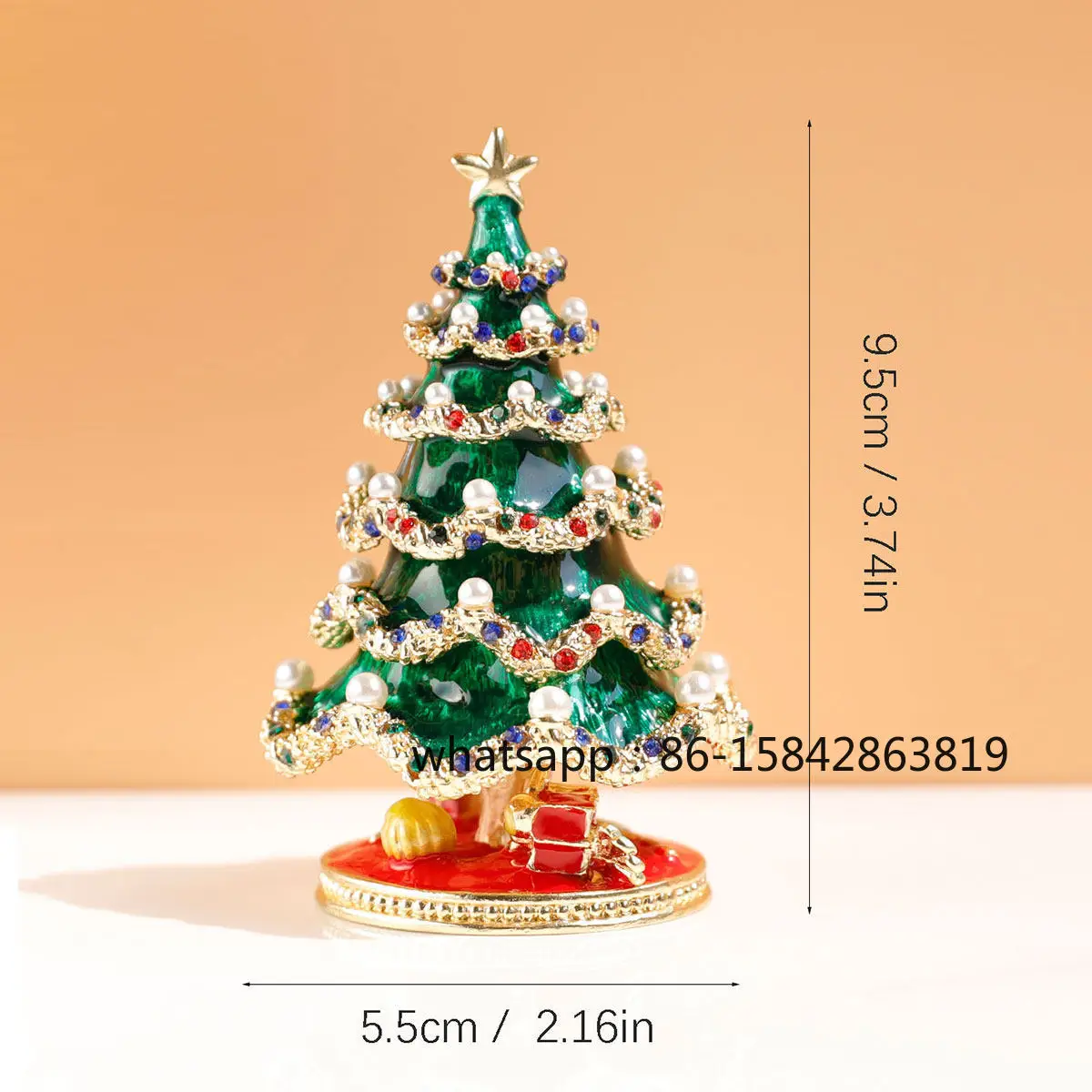 Green Christmas Tree, Alloy Jewelry Box, Christmas Gift, Ring Pair Box.