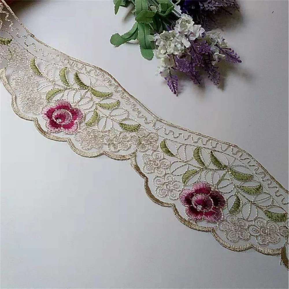 2 Yards Strip Lace Trim Embroidery Rose Flower Ribbon for Sofa Curtain Trimmings Mesh Dress Costumes Lace Fabric 10 cm DIY