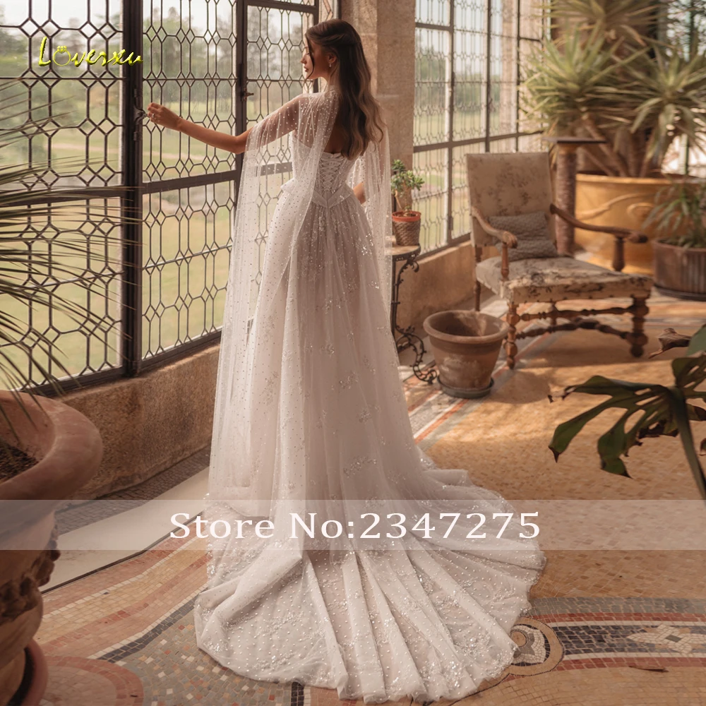 Loverxu A-Line Delicate Wedding Dresses Spaghetti Straps With Jacket Vestido De Novia Lace Beaded Shiny Custom Made Bridal Gown