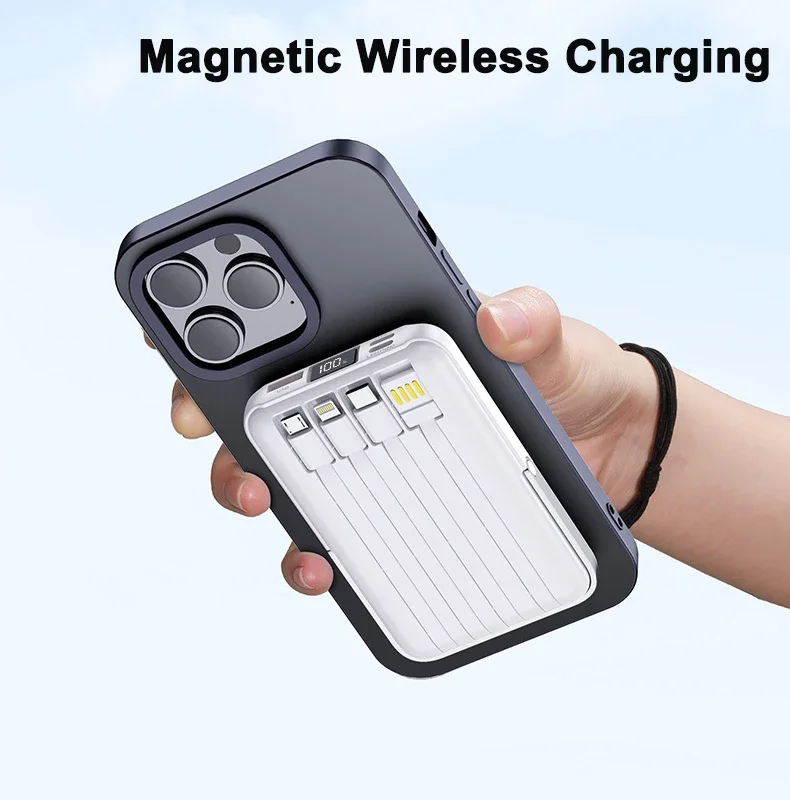 Magnetic Wireless Power Bank Charge 30000mAh 22.5W Fast Charging with Cable Stand External Battery For iPhone 15 Samsung Xiaomi