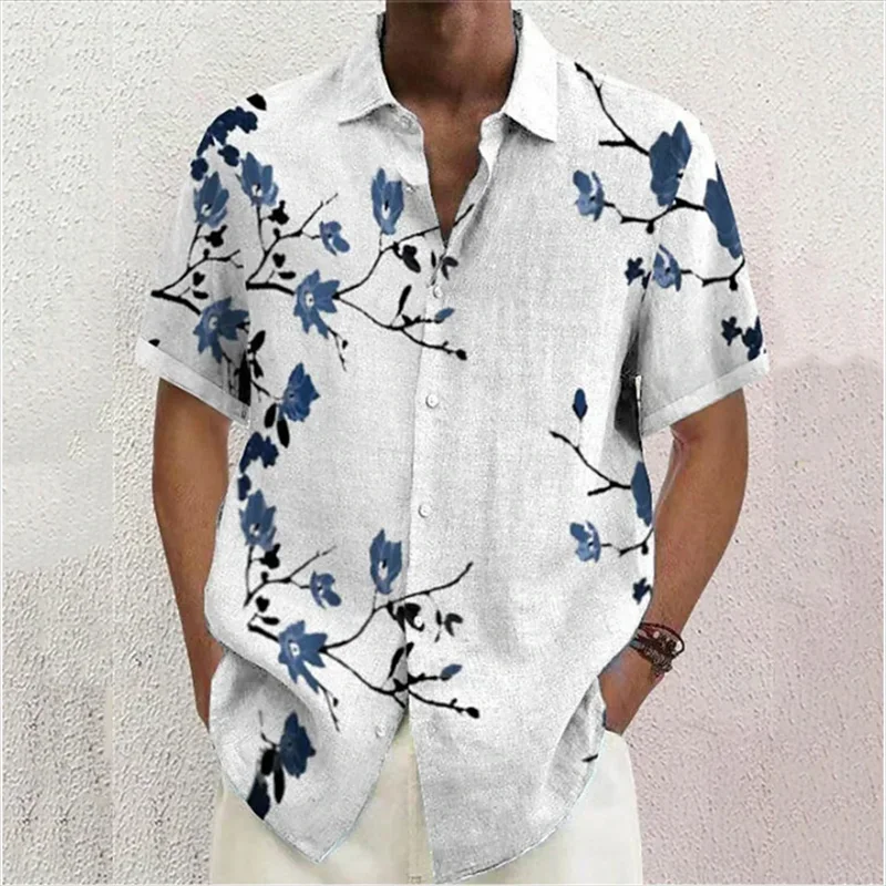 Men\'s Shirt Floral Butterfly 3D printed lapel button shirt Outdoor street short sleeve clothing Fashion designer casual top