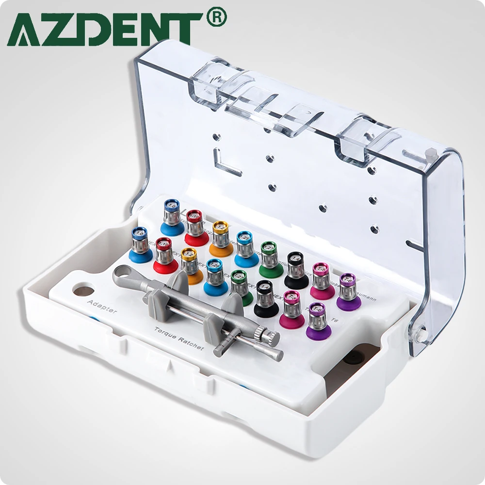 AZDENT Dental Implant Torque Screw Driver Wrench Metal 134°C Autoclavable 16Pcs Drivers Dentistry Implanting Tools Lab Dentist