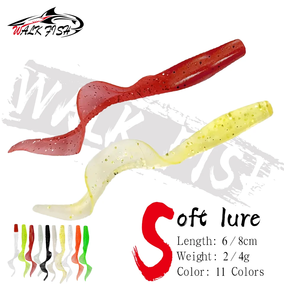 WALK FISH 10 Stück 6 cm/8 cm 2 g/4 g weiche Fischköder Köder Würmer künstliche Silikonköder Bass Hecht Fischköder Süßwasser Bass Forelle