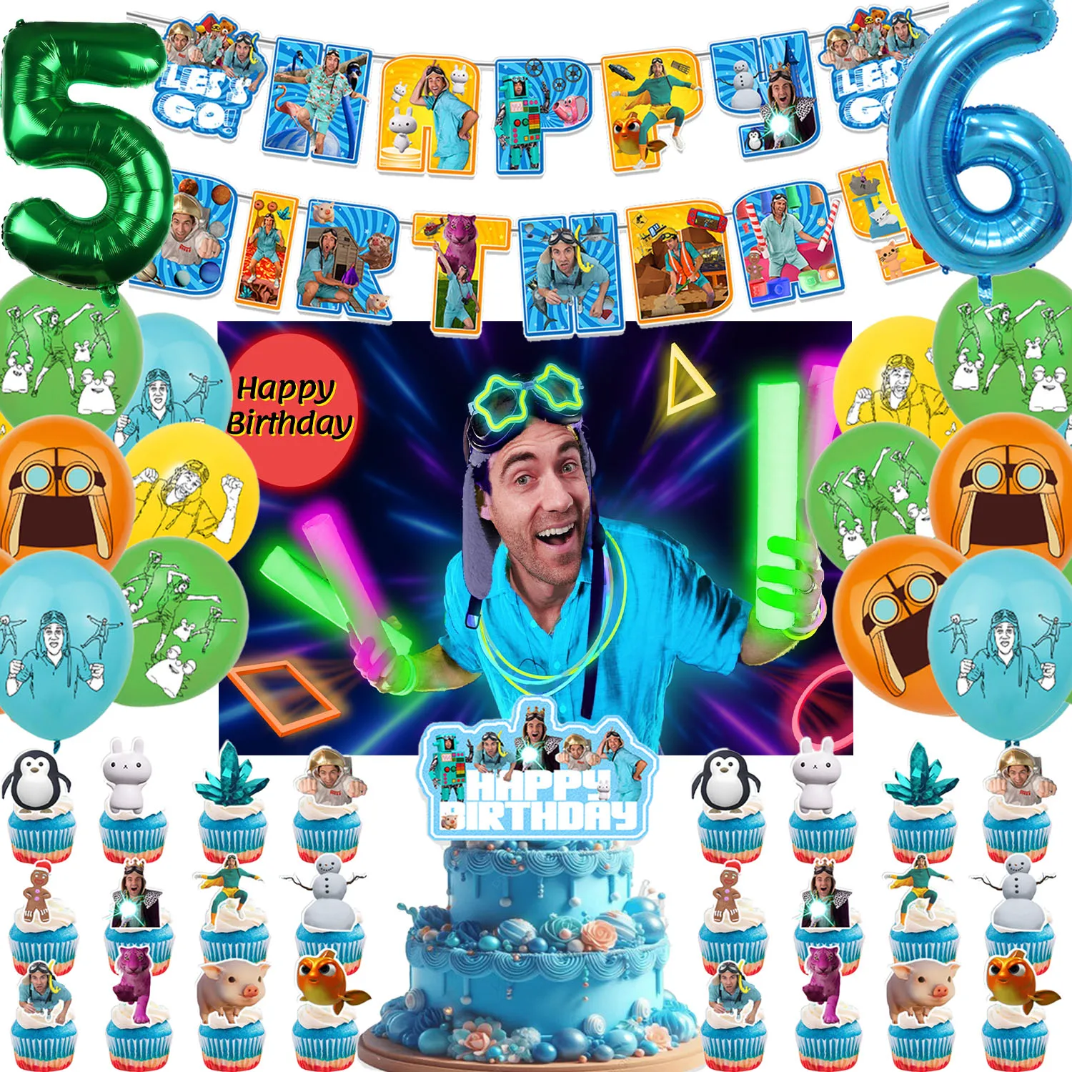 

D-Danny Go Fans Birthday Party Decoration Supplies Cake Topper Balloons Banner Party Photography Props Kids Adults Toys Gifts