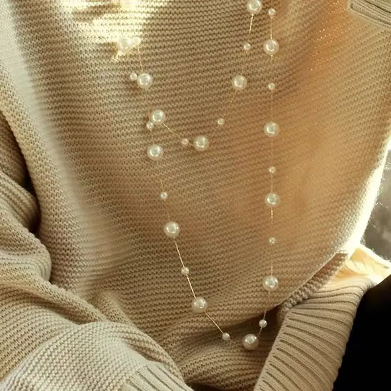 Elegante Temperament Mehrschichtige Layered Perle Kette Halskette Prominente Lange Pullover Kette frauen Mode Schmuck Zubehör – Detail 3