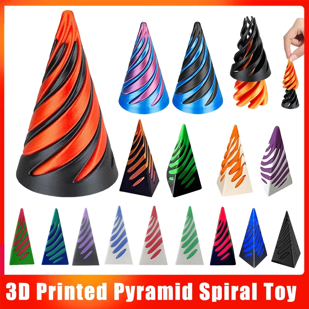 Pyramid Helix Screw Fidget Toy 3D Printed Spiral Cone Decompression Decorative Ornaments Impossible Passthrough Sculpture