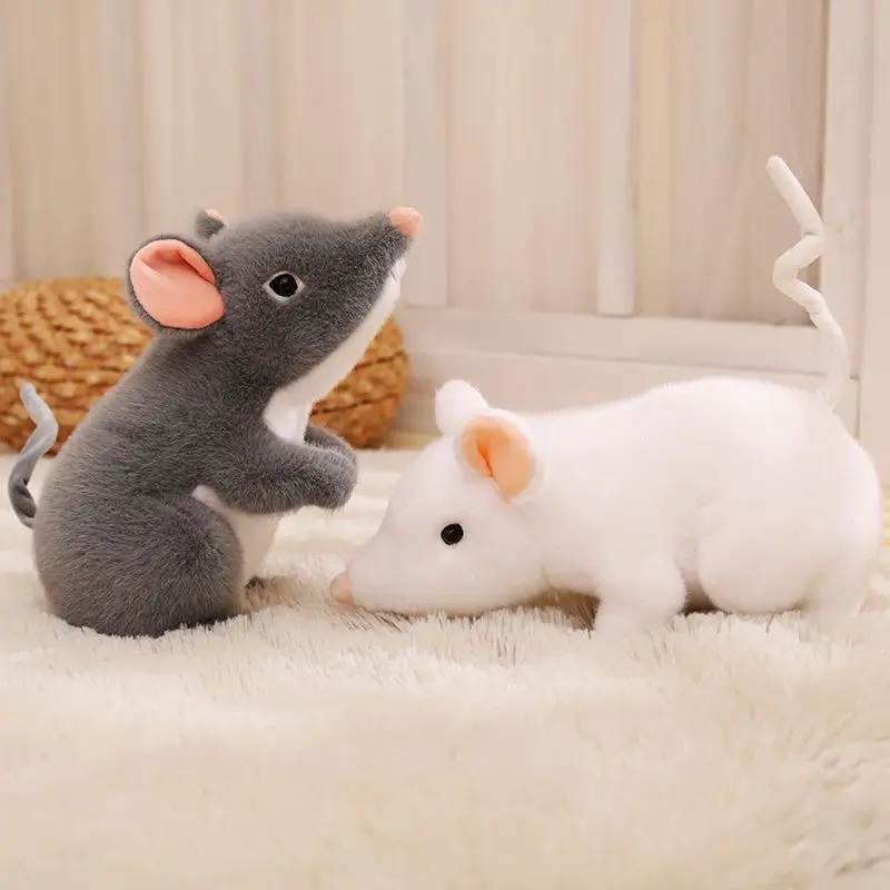 Lifelike Rat Plush Toy Stuffed Animal Soft Fluffy Grey White Rat Doll 25cm Cute Wildlife Plushies Home Sofa Decor Birthday Gifts