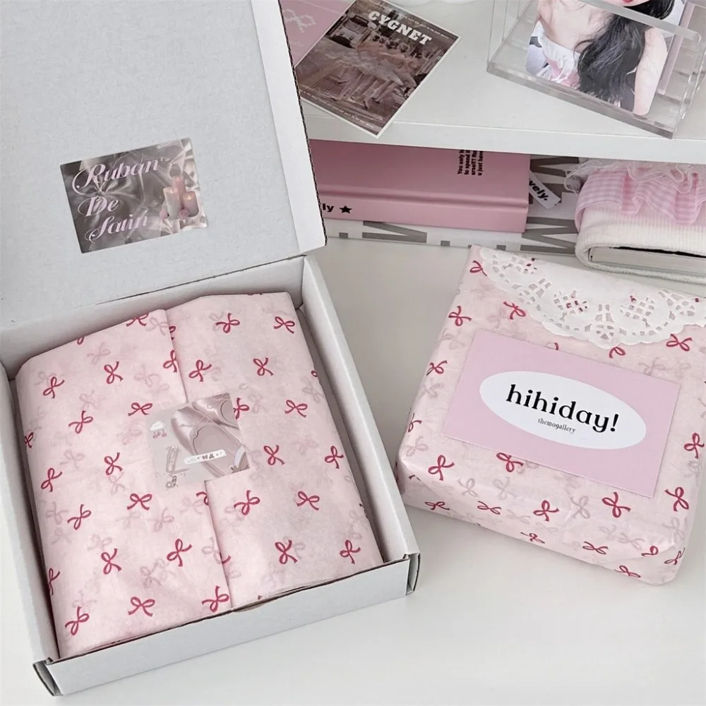 20 sheets Pink Bow Pattern Ins Ballet Bow Copy Paper Flower Bouquet Packaging Paper Diy Gift Packaging Materials Snow Pear Paper