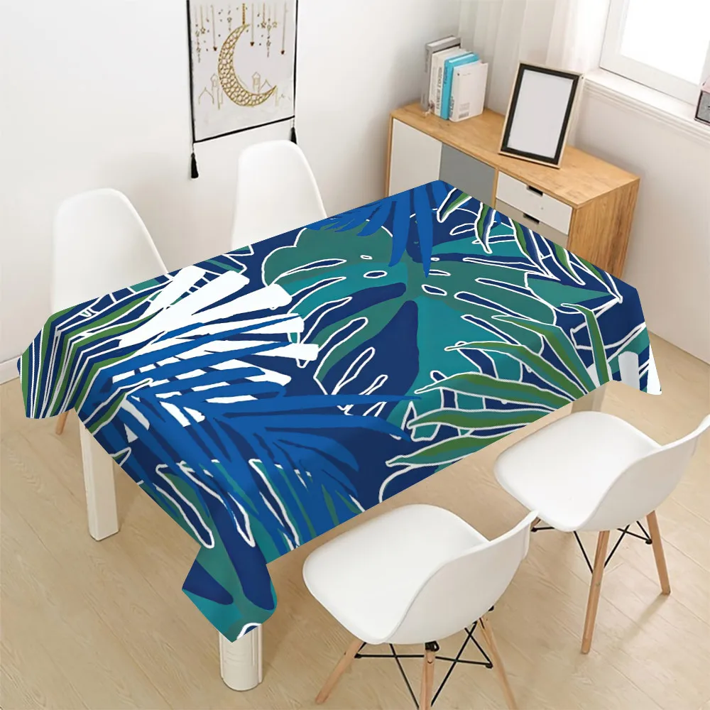 Tropical Leaf Pattern Waterproof Tablecloth for Dining Room Kitchen Counter Buffet Table Cover