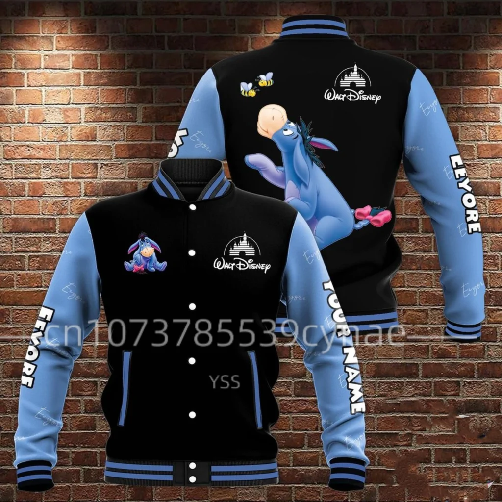 2023 NEW Personalized Winnie The Pooh Eeyore Disney Baseball Jacket Custom Name men\'s casual jacket Fashion Hoodie