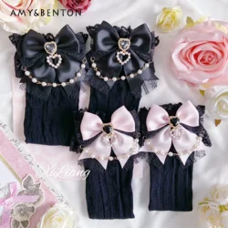 Calzini bianchi Kawaii carini in stile giapponese ragazze dolci Lolita Bow Pearl Heart calzini in pizzo per le donne primavera estate miniera calzini a metà polpaccio