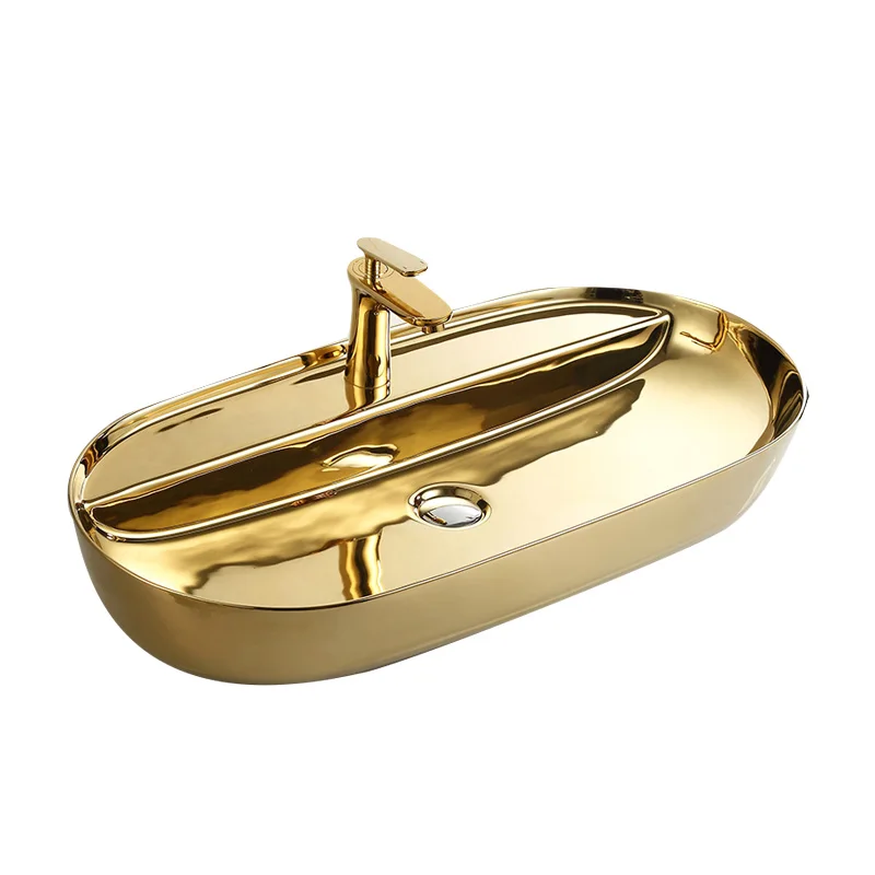 

European-style golden countertop basin large size hand wash ceramic face wash household bathroom face wash basin large basin