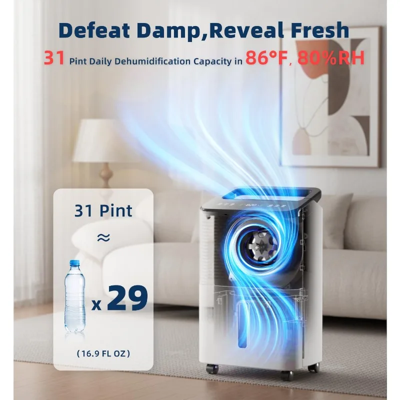 Pint Dehumidifier for Basement, with Drain Hose for Large Bedroom Bathroom, with Auto Humidity Control, 24H Timer