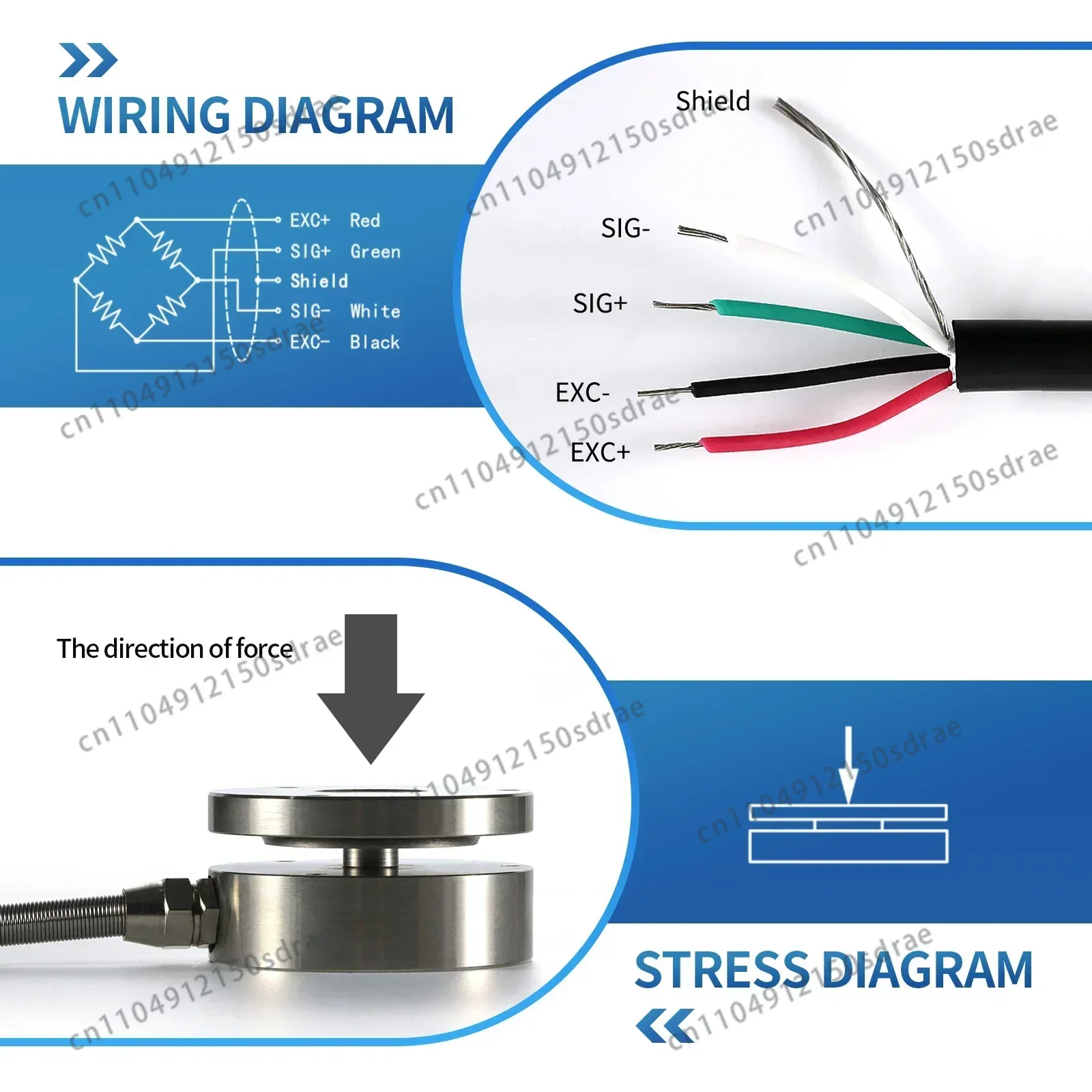 Load Cell Sensor + Indicator Display,Test Compression Force Weight Pressure Sensor for Scale Range 10KG - 5000KG